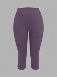 SHEIN EZwear 女款 2 件組黑色紫色七分緊身休閒內搭褲，適合夏季健身房穿著 - 彩色 - 查看 8