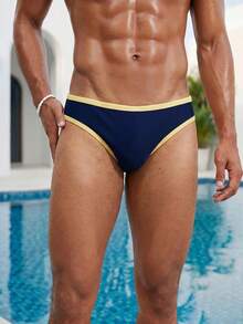 Manfinity Swimmode 男士深藍色夏季休閒海灘度假熱帶泳褲，情侶款男女套裝泳裝夏季泳衣 - 彩色 - 查看 2