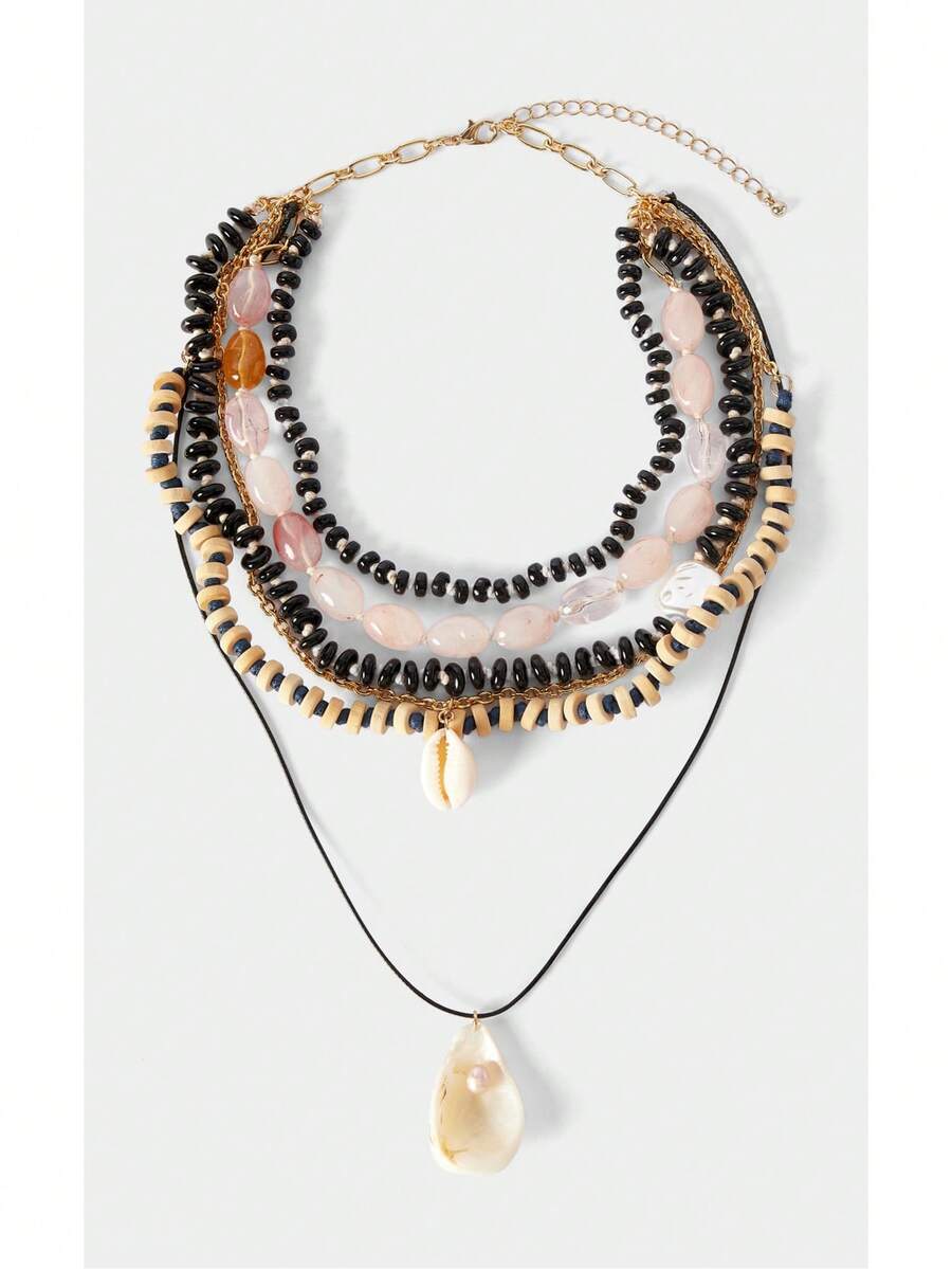 Noxbound Ladies Fashion Double Pendant Necklace, Premium/Elegant/Noble/Everyday/Minimalist, Pearl/Crystal, Perfect For Mom/Lady/Girl/Mother, Summer/Beach/Prom/Party/Vacation/Vacation, Engagement/Wedding/Commitment, Bride, Heart/Floral, Fairy/Mermaid Style - Multicolor - View 1