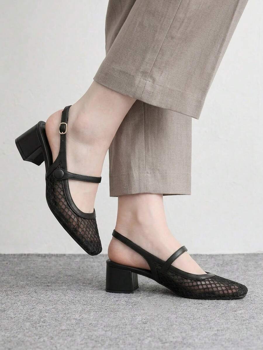 CUCCOO BIZCHIC 女款時尚高跟鞋,扣環粗跟 PU 全球四季通勤優雅百搭 節慶度假辦公室戶外日常 - 曜石黑 - 查看 1