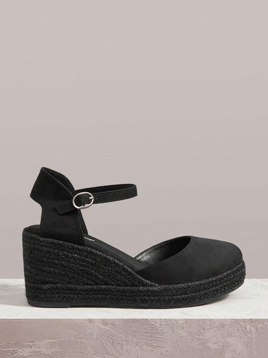 Styleloop Sandalias de plataforma con cuña versátiles para mujer, estilo sencillo en negro puro, punta cerrada y hebilla, para uso diario - Negro - Ver 1