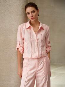 MOTF PREMIUM WOMEN'S SPRING/SUMMER COMFORTABLE LINEN SHIRT - Baby Pink - View 7