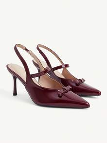 CUCCOO CHICEST 女士经典简约高跟鞋，蝴蝶结装饰，气质优雅舒适，百搭高跟鞋 - 酒紅色 - 查看 1