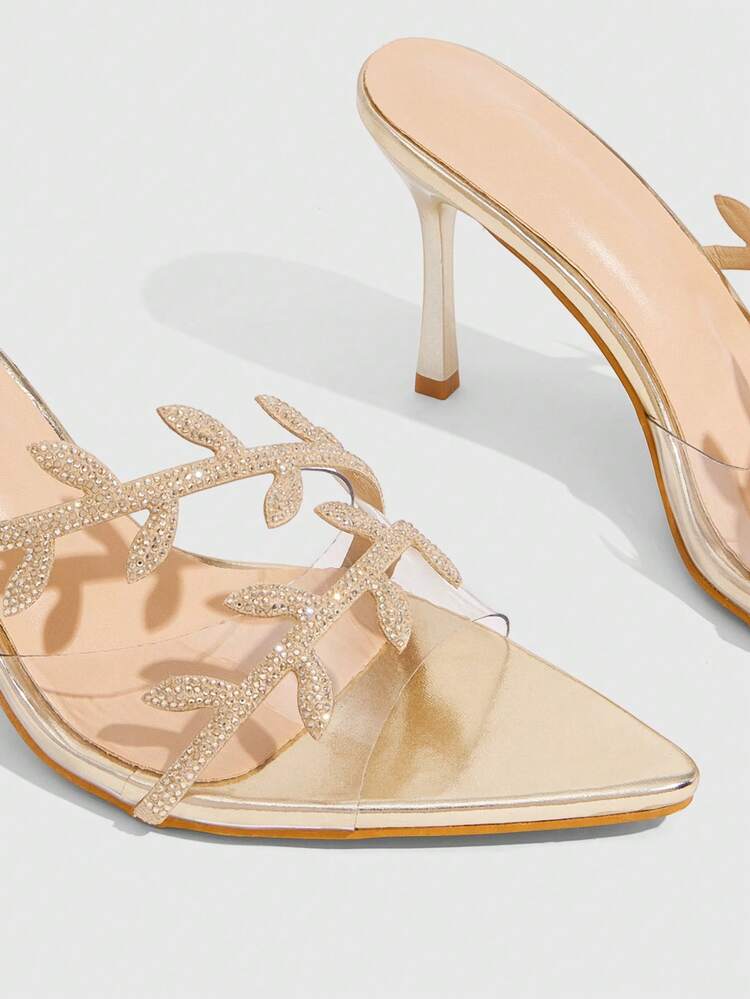 CUCCOO SZL Women Shoes Women's Fashion Pointed Metal Rhinestones Sparkling Evening Clothing Wedding Lightweight Daily Commuter Party Wind Outdoor Pedal Stiletto High Heel Sandals