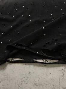 ROMWE MEN Men's Streetwear Washed Distressed Rhinestone Star Loose T-Shirt Spring Summer - Black - View 5