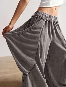 Bohemela Casual Solid Color Knit Loose Washed Women's Long Pants - Coffee Brown - View 5