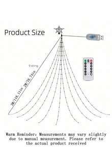 Christmas String Lights, Star Waterfall Style Christmas Decorative Lights (With 8 Lighting Modes And Remote Control Function), Suitable For Christmas Trees, Christmas Tree Gifts, Thanksgiving, Wedding Home Decorations, Autumn Decorations - White - View 3