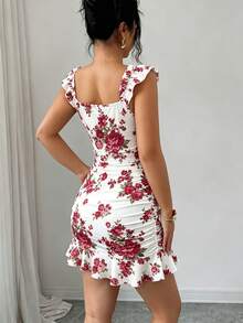 Vestido casual de con lunares, cintura con lazo y volantes - Rosa Fucsia - Ver 2