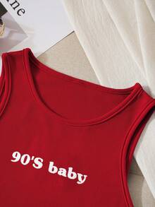 INAWLY Letter Print Slim Fit Round Neck Tank Top Graphic Tees Women Tops - Red - View 4