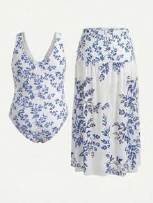 Swim Oasis Plus Size Digital Print Fashionable Casual Vacation One-Piece Swimsuit - Blue - View 2