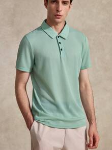 Courvante 男士純色短袖休閒通勤 Polo 衫 綠色淺萊姆 男款 適合網球與高爾夫 男友穿著 - 綠色 - 查看 4