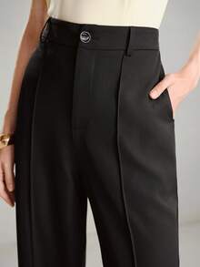 MOTF PREMIUM PANTALONES LARGOS DE PIERNA RECTA CON PLIEGUES Y DRAPEADO TIPO PALILLO PARA USO DIARIO EN OFICINA Y DESPLAZAMIENTOS PRIMAVERA/VERANO - Negro - Ver 4