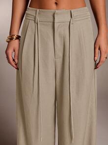 SHEIN Tall CURVE 大码女式纯色口袋休闲百搭日常裤 - Volcanic Gray - 查看 4