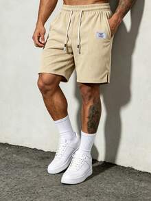 Gym Rark Men's Corduroy Drawstring Shorts, American Retro Loose Casual Versatile Sports Mid-Length Shorts - Khaki - View 4