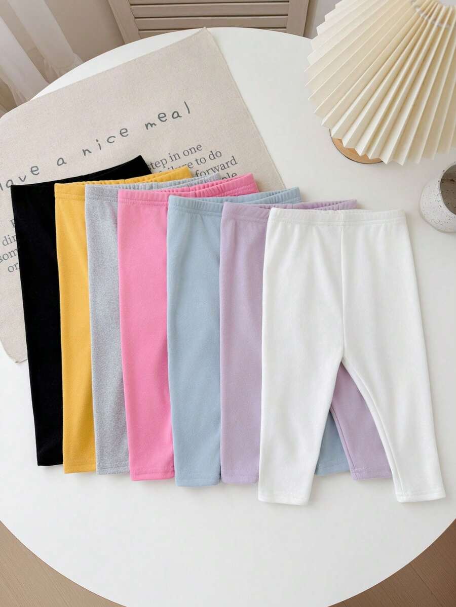 Baby Girl Autumn/Winter Cute Versatile Knitted Elastic Solid Color Elastic Waist Long Pants Multi-Piece Set - Multicolor - View 1