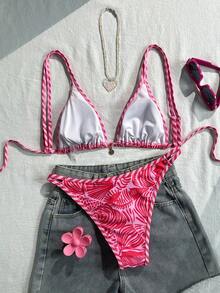 Swim Mod 2026 Spring/Summer Women's 2-Piece Bikini Set, INS Style Pure & Innocent Fresh Solid Color Shell Design, Slimming Beach Vacation Swimsuit - Multicolor - View 3