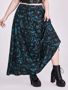 ROMWE Goth Falda versátil y de moda con estampado de bloques de color para tallas grandes - Azul - Ver 5