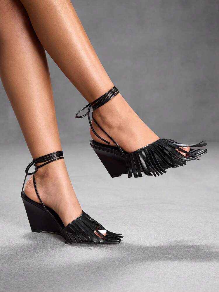 CUCCOO SZL Women's Elegant Fashion High Heel Sandals With Tassel And Buckle Design Spring Shoes Prom Heels Summer Shoes