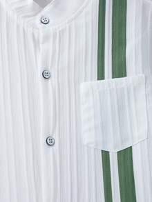 SHEIN 3pcs/Set Boys' White Shirt With Lace Pattern & Contrast Color, Loose White Pants With Pattern & Contrast Color, And Ribbon - Green - View 4