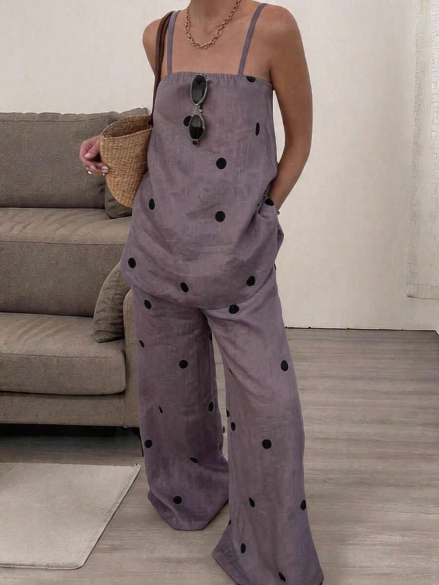 EMERY ROSE Conjunto de dos piezas de moda simple con lunares para mujer, primavera/verano - Morado - Ver 1
