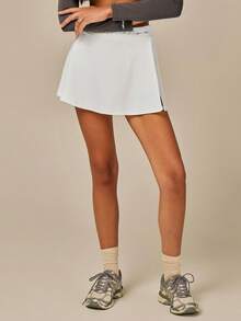 Athîral Women's Casual Sports White Knit Skirt, White Sports Skirt, Shorts Lining, Elastic Knit Soft Comfortable Fabric, Built-In Pockets, Sports Outfit, Gym Outfit, Tennis Yoga Outfit - White - View 6