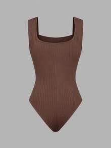 GlowEve Women's Solid Color Button Casual Versatile Daily Outing Bodysuit - Brown - View 7
