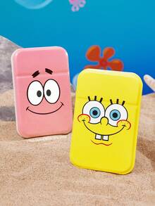 SpongeBob SquarePants | SHEIN 1個可愛圖案印花PU皮革材質粉紅色可折疊HD便攜式鏡子，可站立或手持，輕巧便攜，方便檢查妝容細節，適合旅行和通勤，P Atrick Star，卡通 - 粉色 - 查看 2