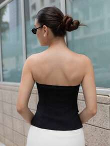 Andrea Bello 女款春夏平口休閒上衣 大金屬扣飾裝飾 黑色 - 黑色 - 查看 2