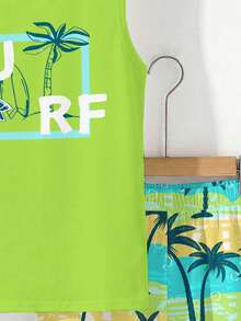 Tween Boy Casual Comfortable Fashion Minimalist Crew Neck Tank Top And Shorts Set Sets Squishy Vacation Beach Casual Cozy Graphic Tank Top Matchingset - White - View 4