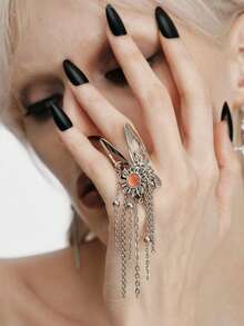MortiRose Silver Chain Tassel Sun Open Ring Fashion Personalized Jewelry - Silver - View 3