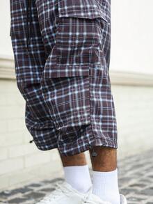 Major Grit Celana Kargo Pria Musim Panas Kasual Fashion Streetwear untuk Perjalanan Sehari-hari Motif Kotak-kotak Pinggang Serut Panjang 3/4 - Baby Blue - View 7