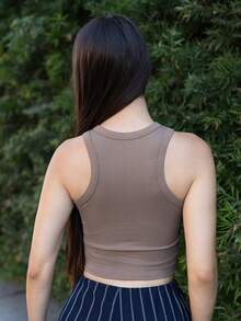 Andrea Bello Women's Slim Fit Casual Camisole Tank Top, Cropped, Suitable For Urban Streetwear, Summer - Khaki - View 2