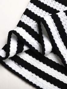 Young Girl Casual Daily Fashion Lapel Black And White Textured Striped Dress - Black and White - View 4