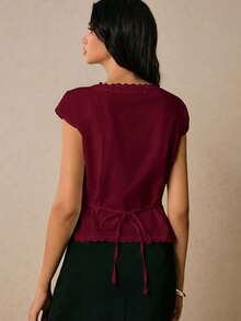 Poéselle Women's Summer Casual Solid Color Waist-Defining Blouse - Burgundy - View 6