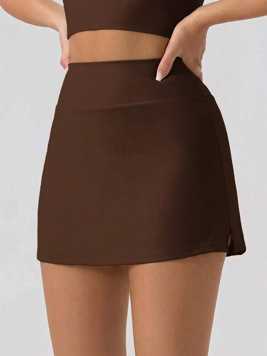 SHEIN Luminelle 多功能多用途鉛筆短裙褲 修身防走光 開學季 - 棕色 - 查看 1