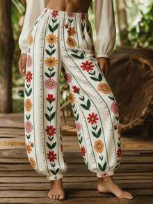 SHEIN LUNE Women's Printed Long Pants, Spring/Summer - Multicolor - View 1