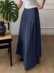 SHEIN X GALILEA Serisse Women's Solid Color Side Zipper Design Elegant Commuter Skirt - Navy Blue - View 3