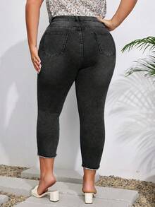 EMERY ROSE Plus Size Casual Distressed Denim Capri Pants Formal Black Summer - Black - View 2