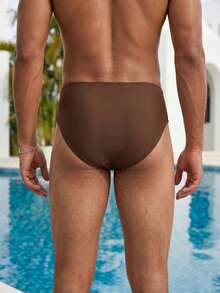 Manfinity Swimmode 2026新款春夏男士純色金色配件舒適時尚沙灘派對泳褲 - 棕色 - 查看 3