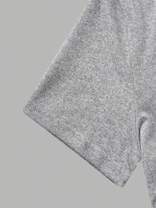 SHEIN 青少年女孩返校刺繡V領騎士T恤 - 灰色 - 查看 6