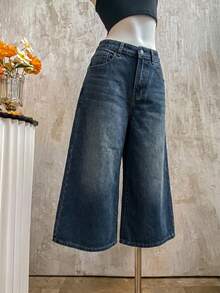K-Vae Women's Casual Loose Capri Wide Leg Jeans, Blue - Medium Wash - View 4