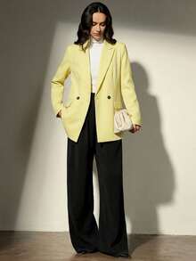 Aveloria Modichic Áo khoác blazer nữ tay dài dáng rộng cổ ve lật, có hai dây thắt lưng. - Màu vàng - Xem 6