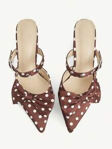 CUCCOO CHICEST Giày sandal cao gót mũi nhọn kiểu Pháp, phần trên thấp, mũi kín, dành cho nữ, kiểu dáng kitten và có nơ, gót mỏng, khóa cài. - Cà phê nâu - Xem 1