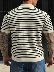 DAZY Summer Short Sleeve Striped Black And White Men's Plus Size Knit Top - Multicolor - View 2