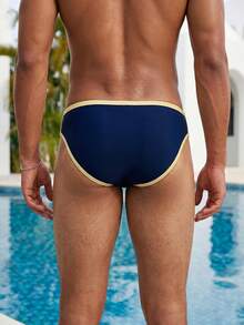 Manfinity Swimmode 男士深藍色夏季休閒海灘度假熱帶泳褲，情侶款男女套裝泳裝夏季泳衣 - 彩色 - 查看 4