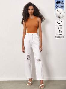 SHEIN BASICS 女款素色圓領螺紋休閒百搭背心上衣 - 鏽棕色 - 查看 4
