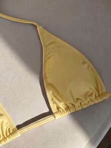 Elavelle Women's Spring/Summer Solid Color Halter Bikini Top - Yellow - View 6