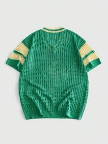 ROMWE MEN Street Life Men's Colorblock Patchwork Digital Pattern Hollow Knit Top - Multicolor - View 2