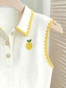 Resyla Women's Lemon Pattern Embroidered Button Half-Placket Vest - Multicolor - View 3