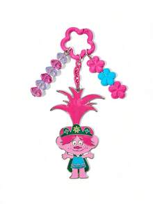 SHEIN Trolls Stylish Silver Zinc Alloy Cartoon Keychain Pink Flower Beaded Bag Pendant Pendant Commemorative Collection Gift Jewelry - Multicolor - View 7